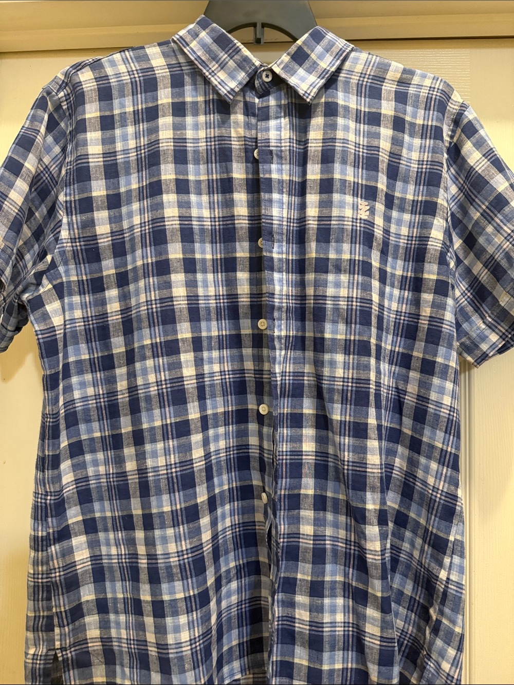 Izod Blue and White Plaid Short-Sleeve Button-Down Shirt